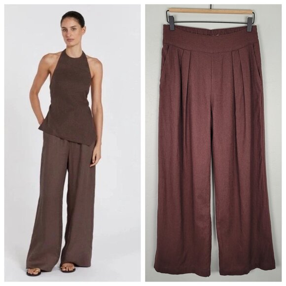 Abercrombie & Fitch Size S Short Linen Blend Ultra Wide Leg Pant Pull On Brown - Picture 1 of 14